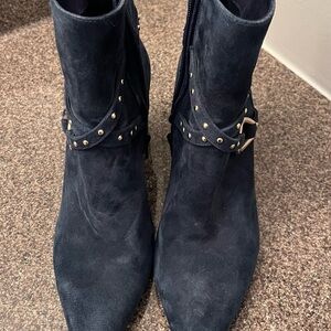 White House Black Market Navy Ankle Boots with Stud Accents